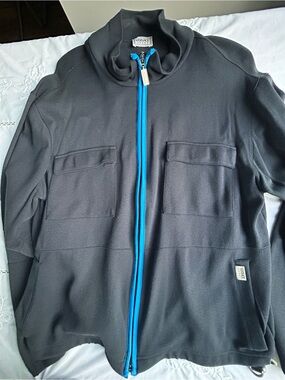 Vintage Versace Jeans Collection Navy Jacket with Bright Blue Zipper
